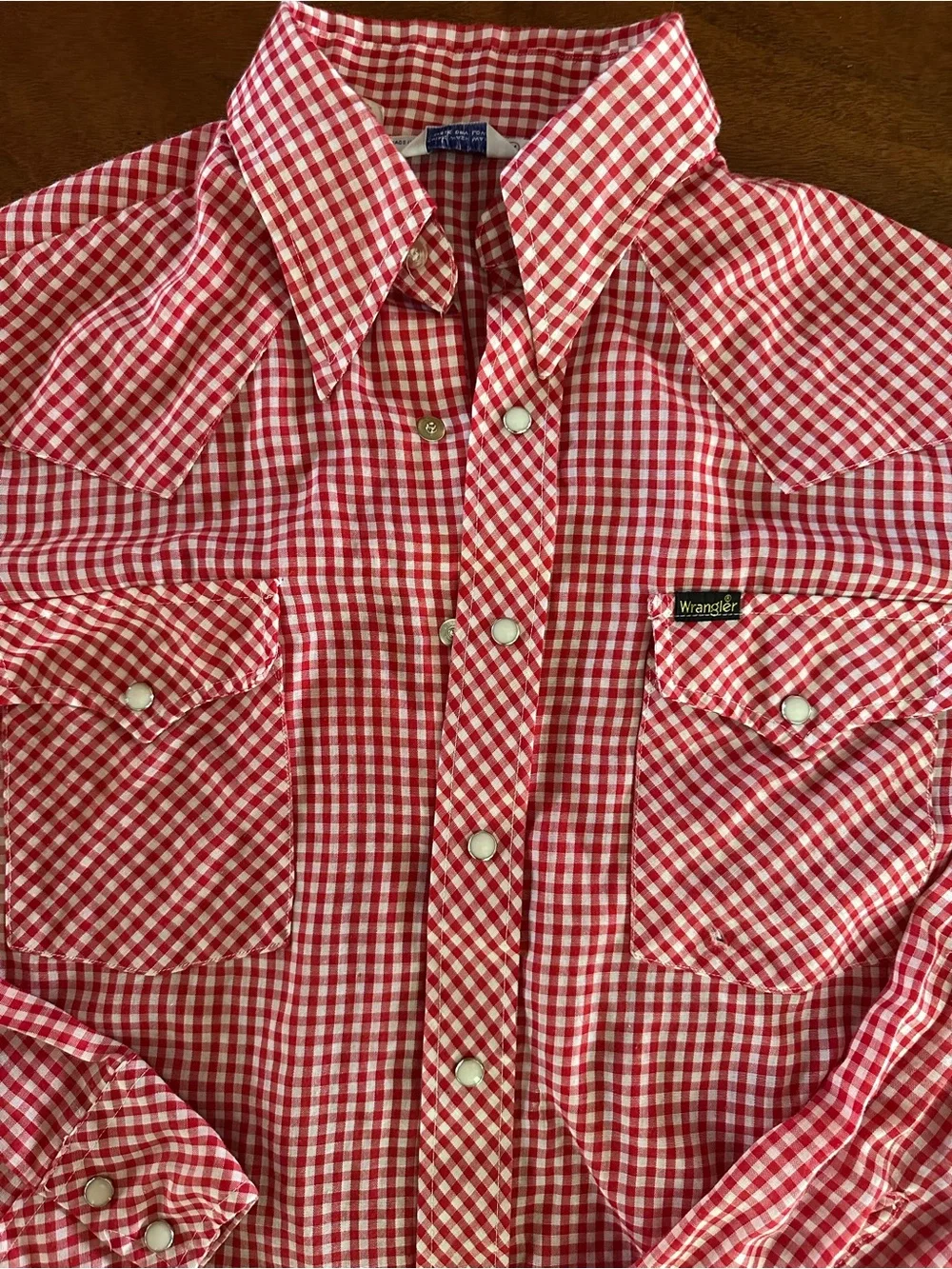 Vintage 70s 80s Wrangler Red Gingham Pearl Snap Western Shirt USA Made M - Picture 2 of 10